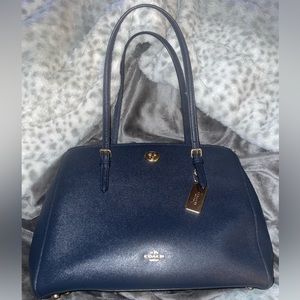 COACH Navy Leather Turnlock Carryall Satchel - LIKE NEW